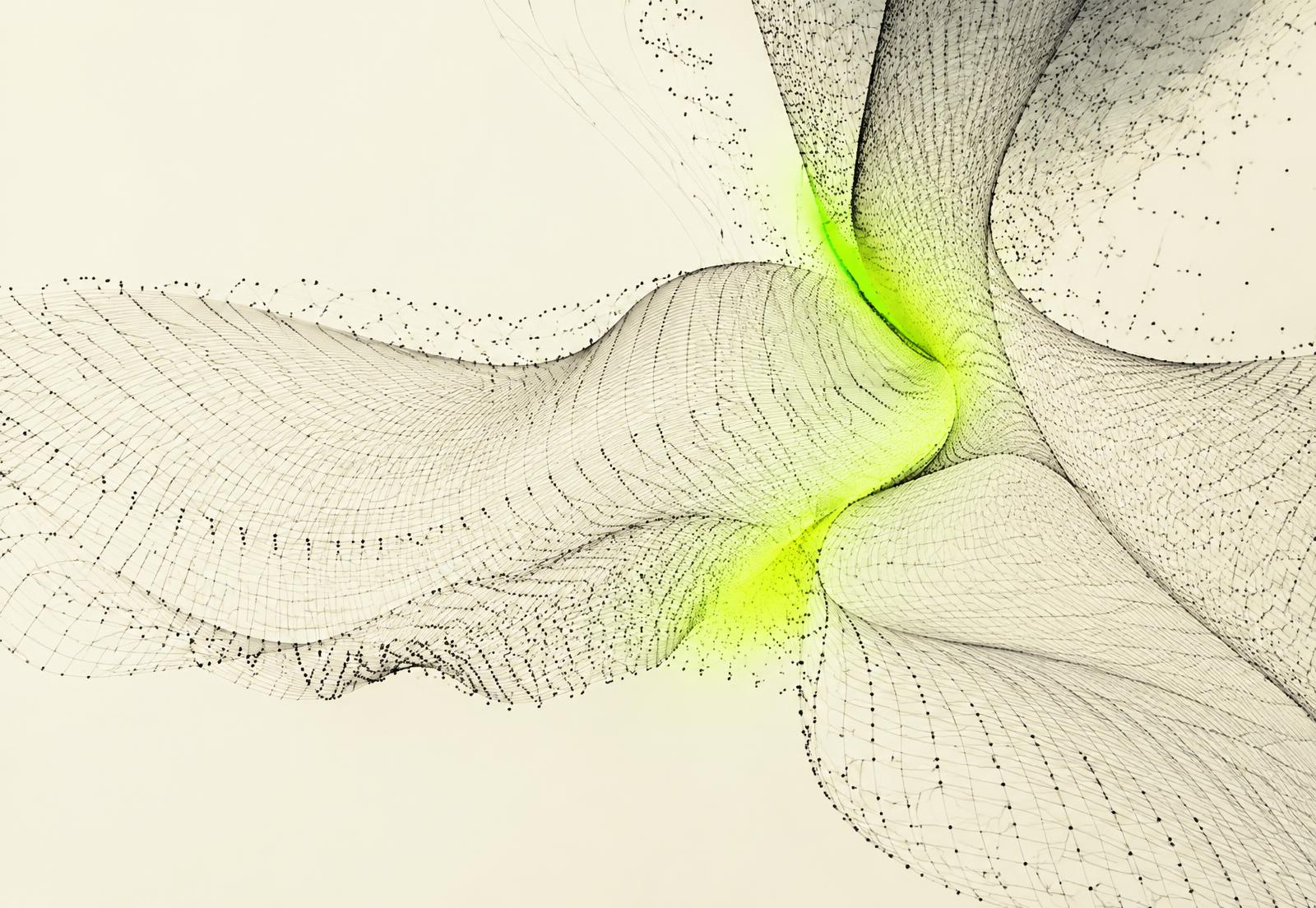 Abstract particle mesh representing interconnected systems